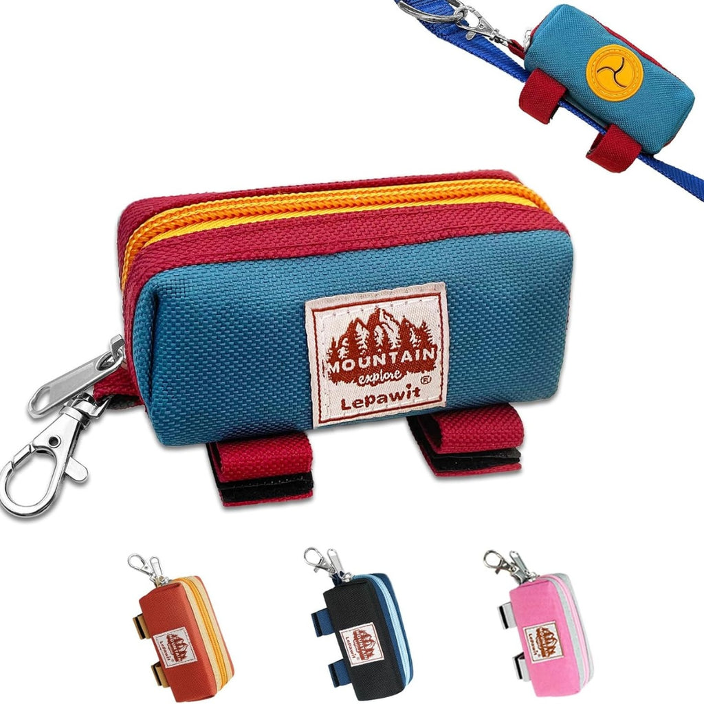 Canvas Dog Poop Bag Holder for Leash - Zippered Dispenser Pouch with Carabiner-lymiu