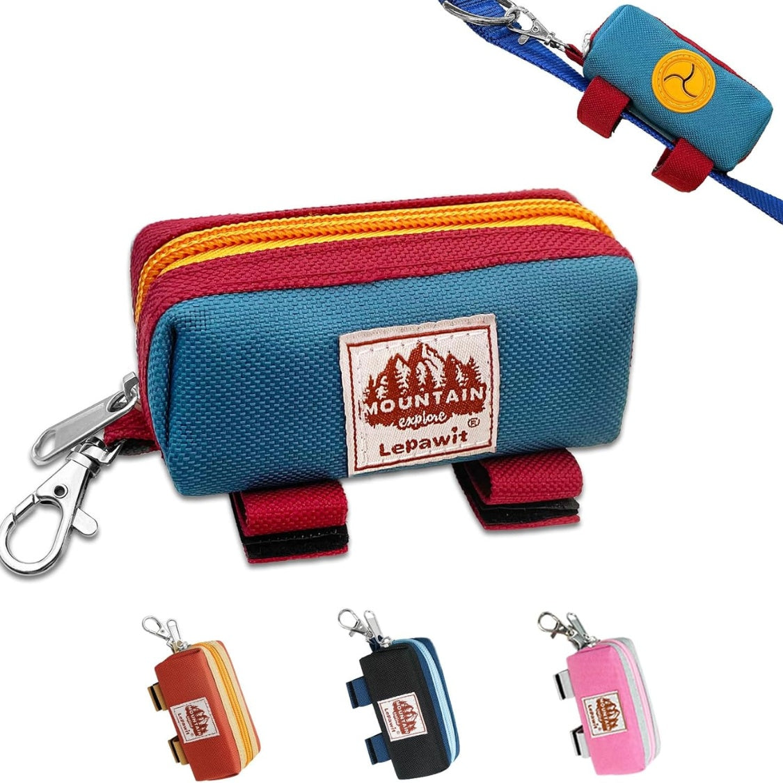 Canvas Dog Poop Bag Holder for Leash - Zippered Dispenser Pouch with Carabiner-lymiu