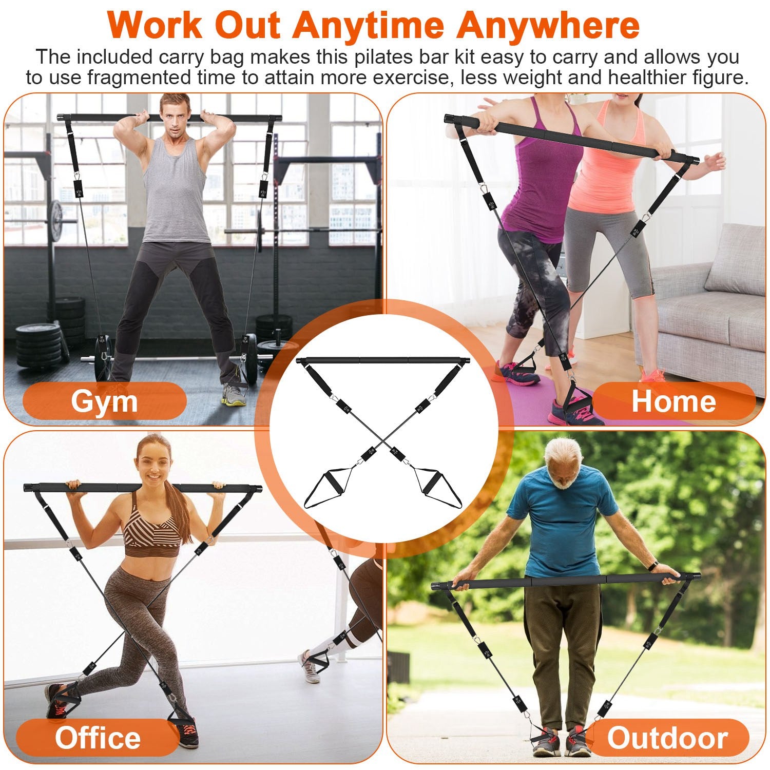 100LBS / 180LBS Pilates Bar Kit & Multifunctional Yoga Toning Exercise Set | Lymiu