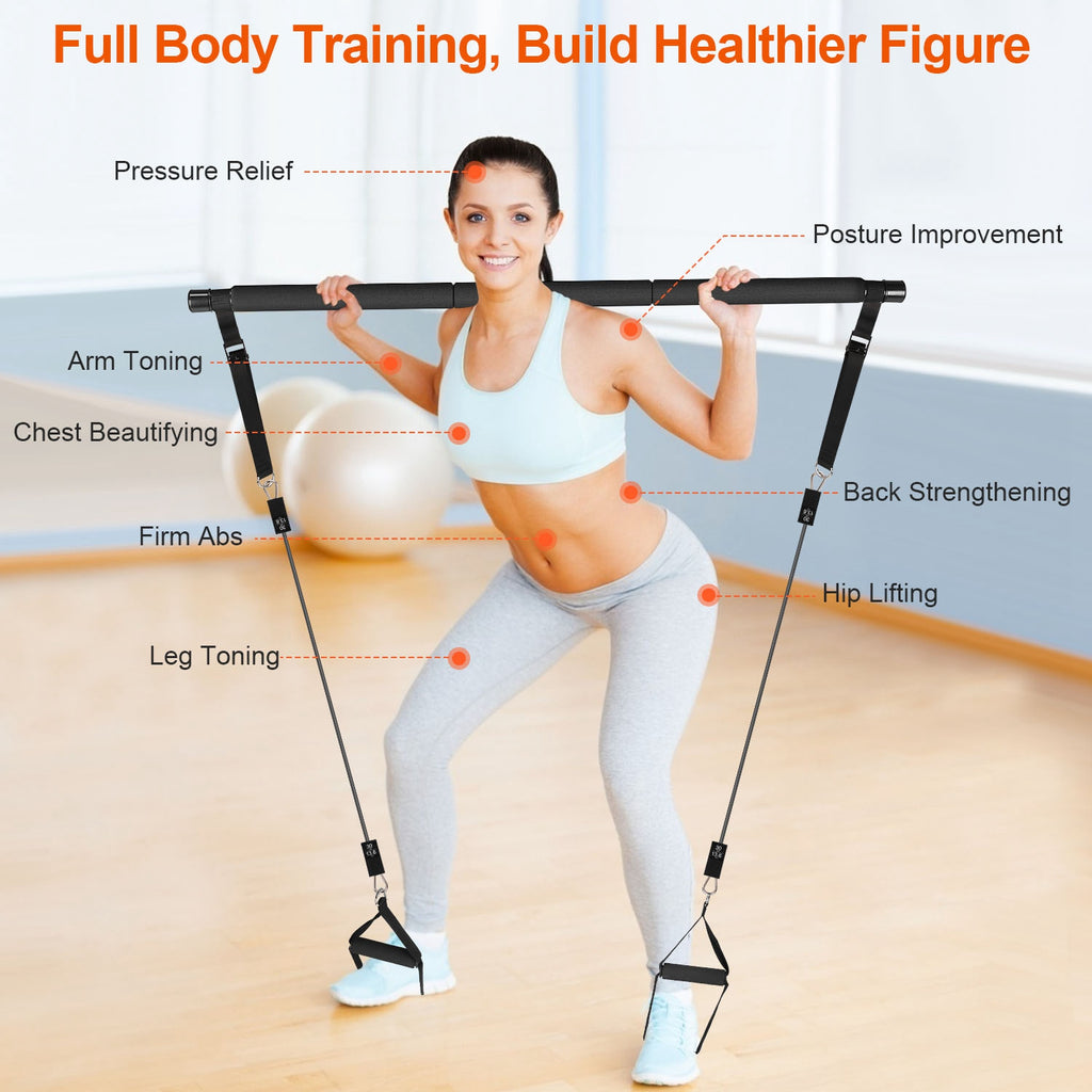 100LBS / 180LBS Pilates Bar Kit & Multifunctional Yoga Toning Exercise Set | Lymiu
