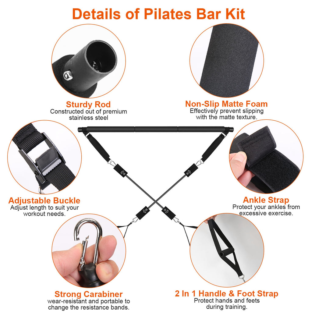 100LBS / 180LBS Pilates Bar Kit & Multifunctional Yoga Toning Exercise Set | Lymiu