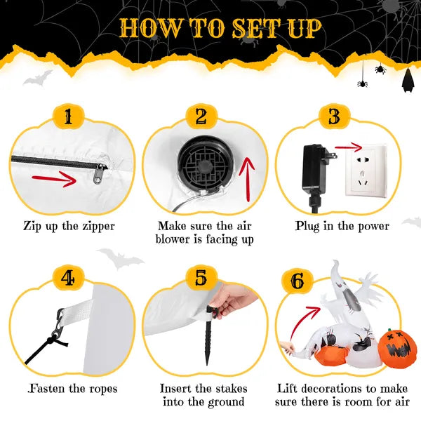 11.8FT Giant Inflatable Halloween Ghost, Spider & Pumpkin Decor | LYMIU