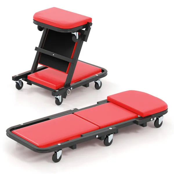 2-in-1 Foldable Garage Creeper & Z-Seat | Padded Workshop Creeper with 6 Casters-lymiu