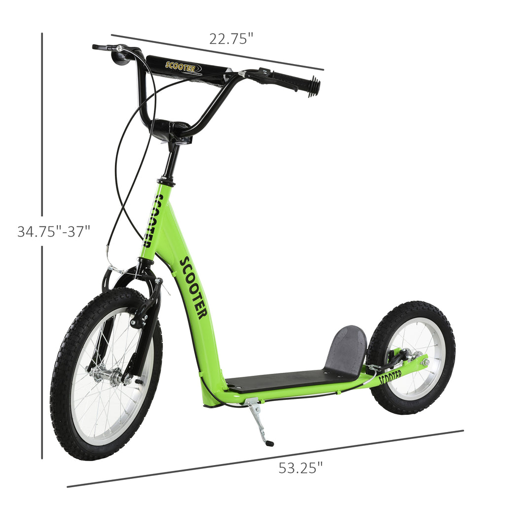 Adjustable Youth Kick Scooter for Kids 5+ - Green, Dual Brakes & Inflatable Wheels-lymiu