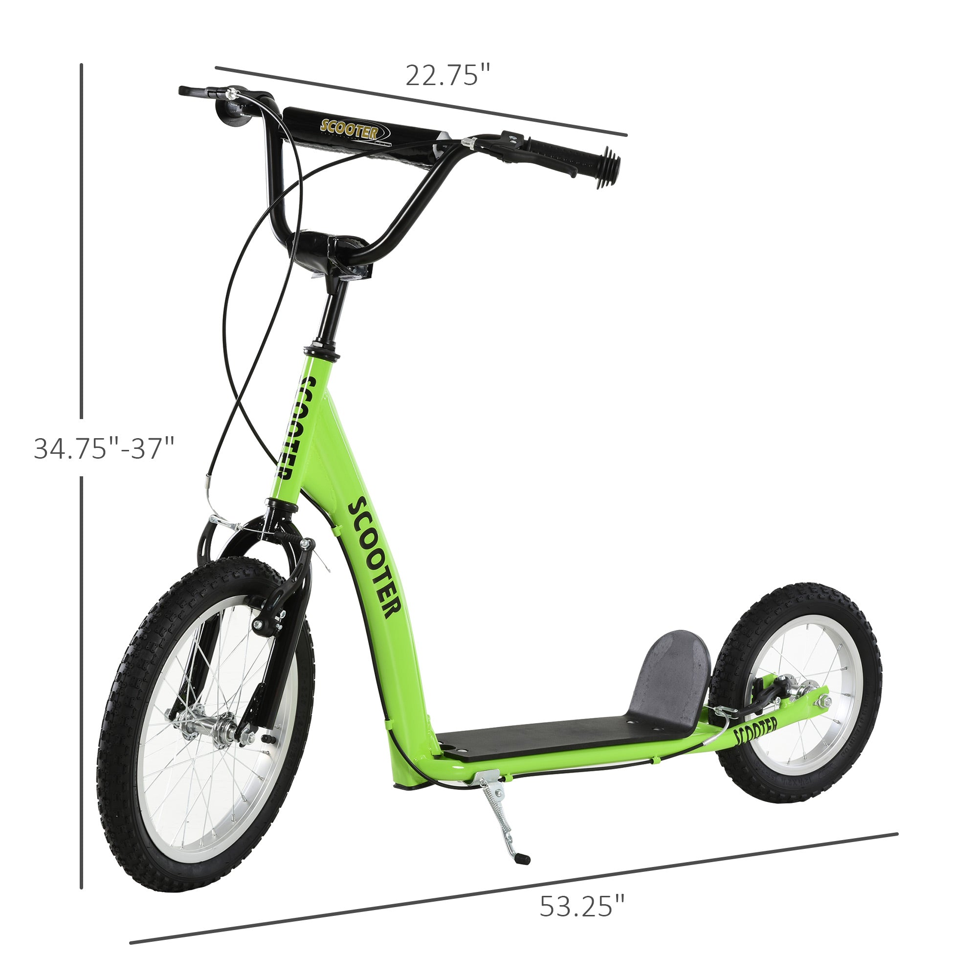 Adjustable Youth Kick Scooter for Kids 5+ - Green, Dual Brakes & Inflatable Wheels-lymiu