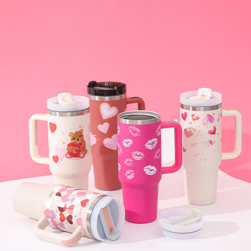 40 oz Insulated Stainless Steel Tumbler with Handle & Straw | Spill-Proof Travel Coffee Mug | Lymiu