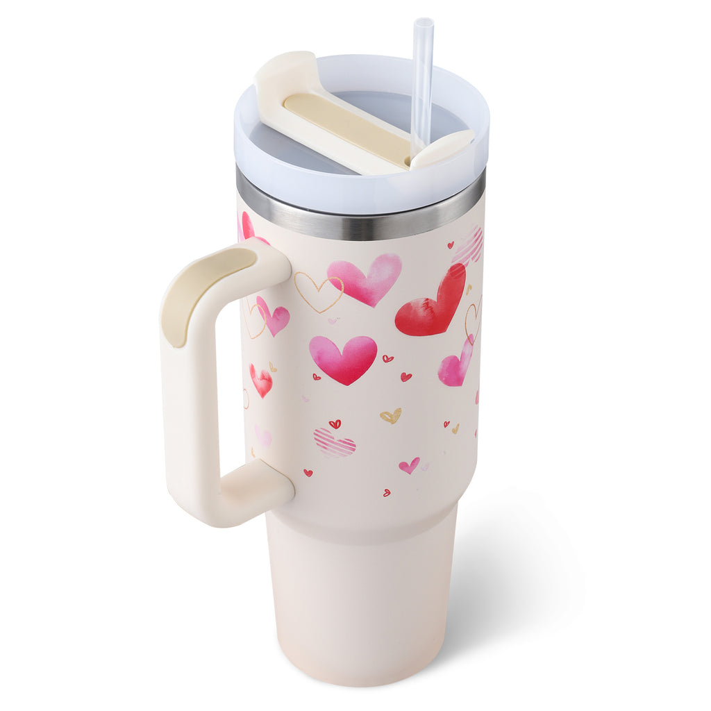 40 oz Insulated Stainless Steel Tumbler with Handle & Straw | Spill-Proof Travel Coffee Mug | Lymiu