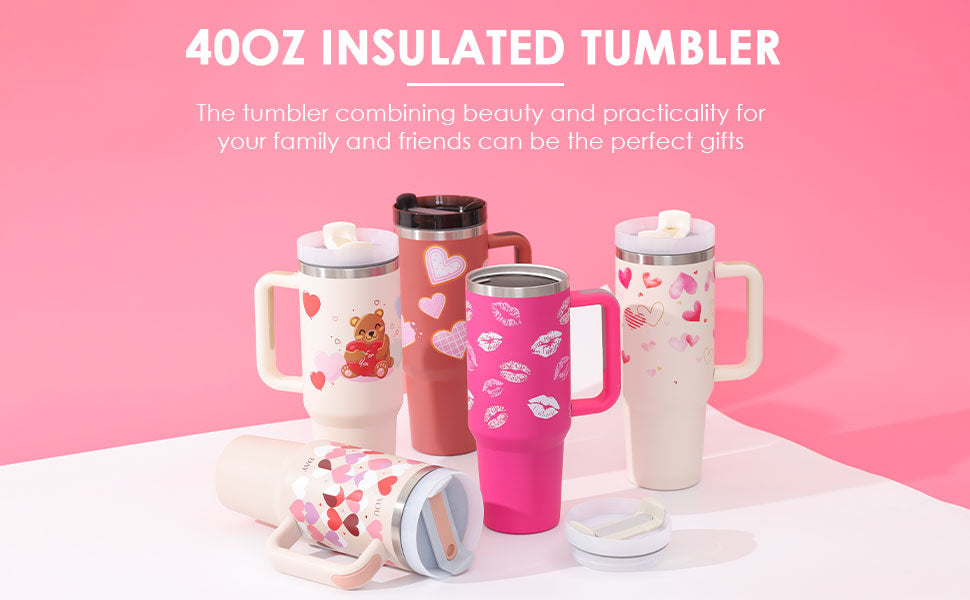 40 oz Insulated Stainless Steel Tumbler with Handle & Straw | Spill-Proof Travel Coffee Mug | Lymiu