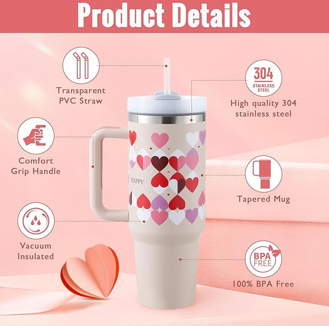 40 oz Insulated Stainless Steel Tumbler with Handle & Straw | Spill-Proof Travel Coffee Mug | Lymiu