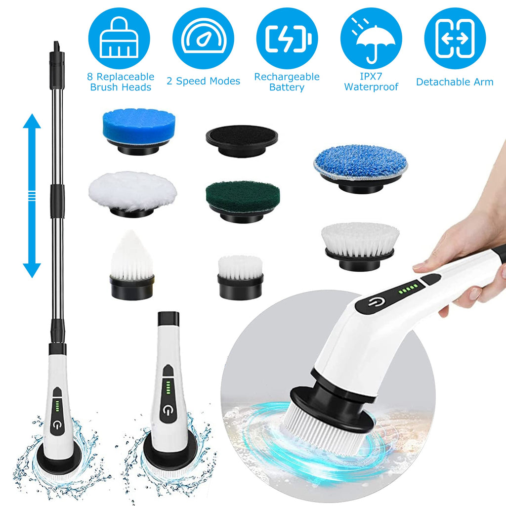 Cordless Electric Spin Scrubber - Adjustable Telescopic Cleaning Brush with 8 Heads-lymiu