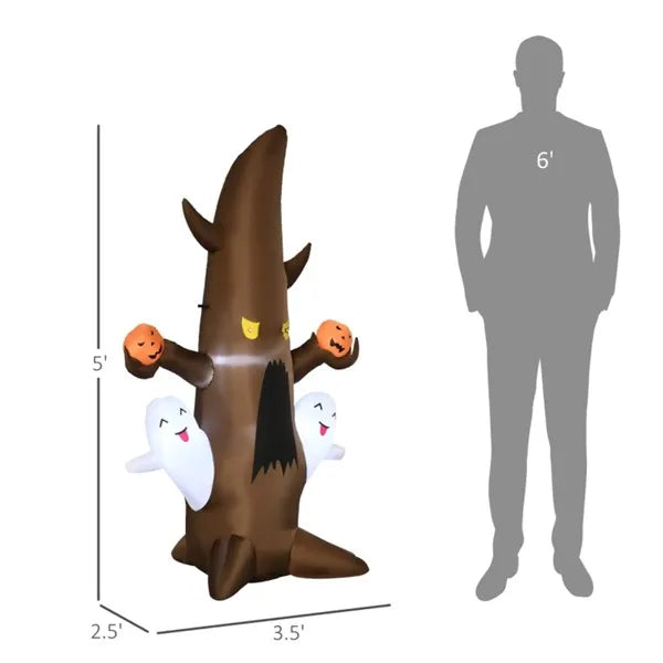 5-Foot Inflatable Cute Ghost Halloween Decoration with LED Lights & Blower - LYMIU