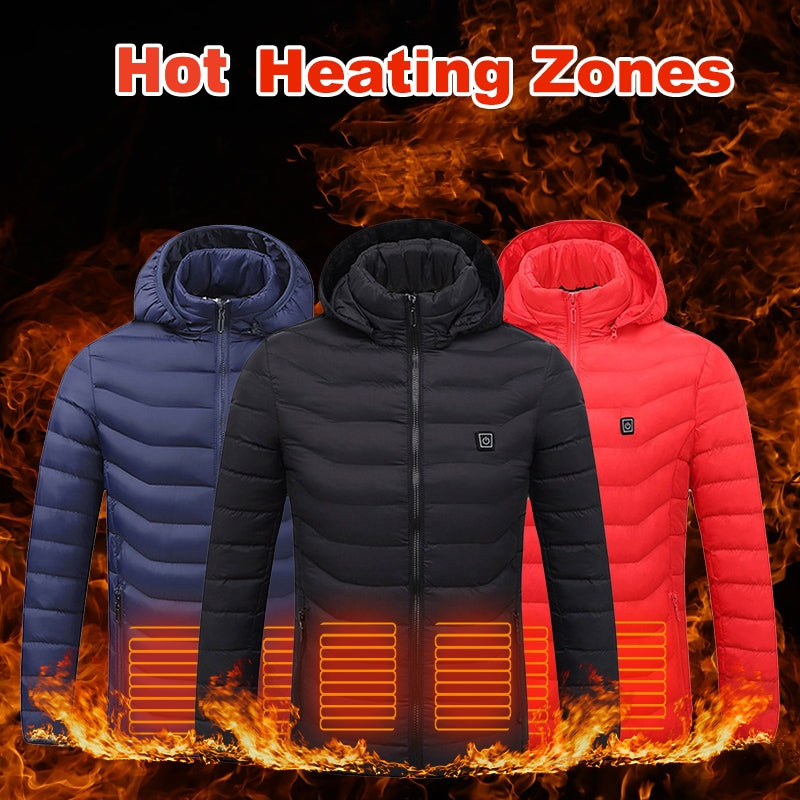 Men's Heated Puffer Jacket with 9 Heating Zones - Electric Insulated Hooded Coat-lymiu