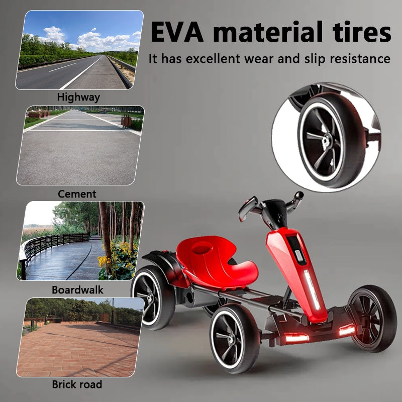Kids 12V Electric Pedal Go Kart with 4 Non-Slip Wheels, Ages 3-6, red, lymiu