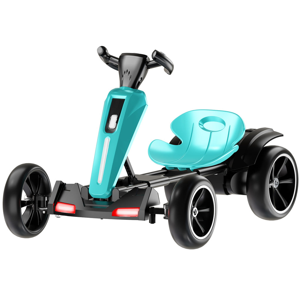 Kids 12V Foldable Electric Go Kart with LED Lights, Ages 3-6; Light Blue. lymiu