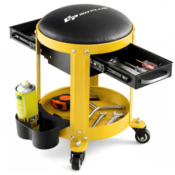 Yellow Rolling Workshop Creeper Seat with Drawers-lymiu