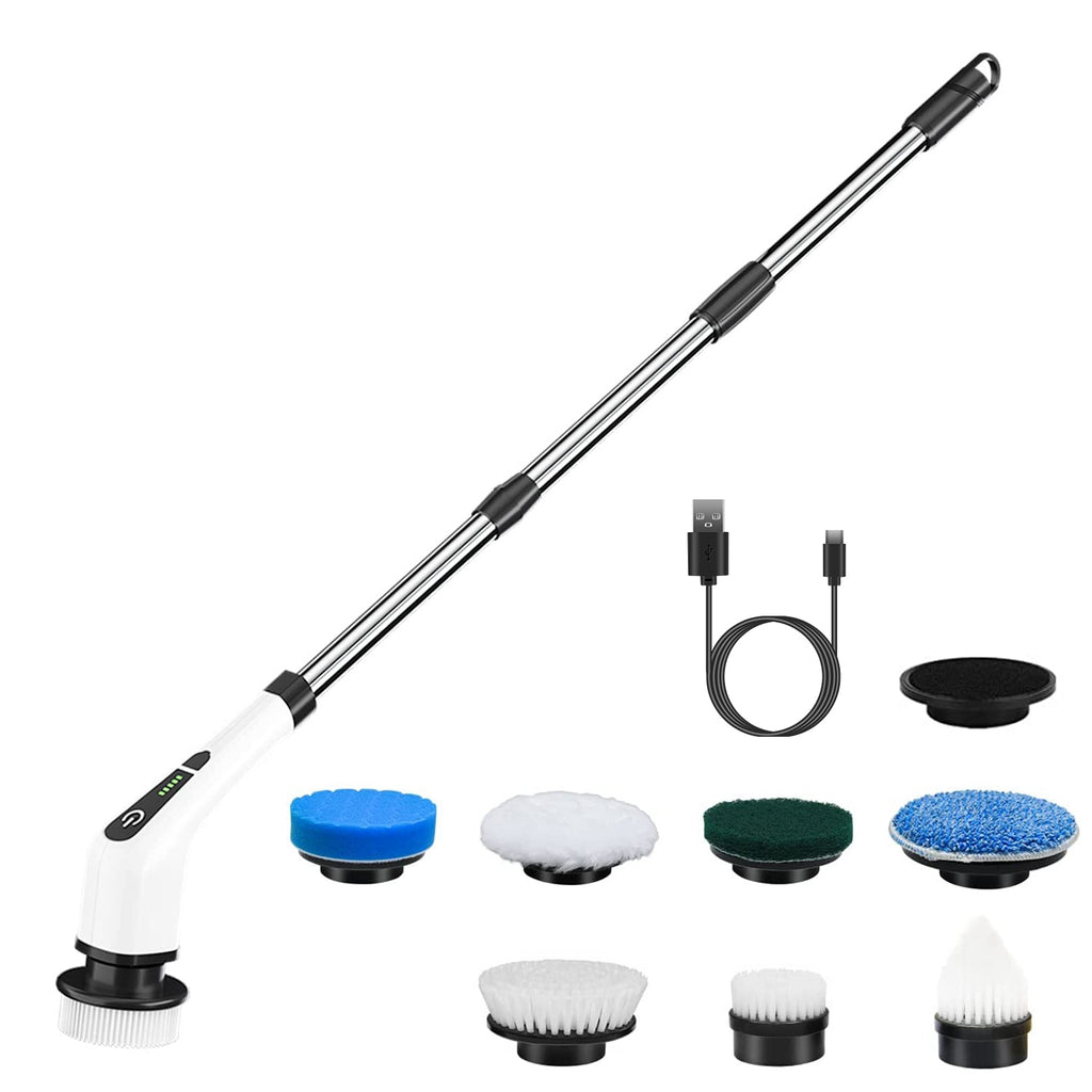 Cordless Electric Spin Scrubber - Adjustable Telescopic Cleaning Brush with 8 Heads-lymiu
