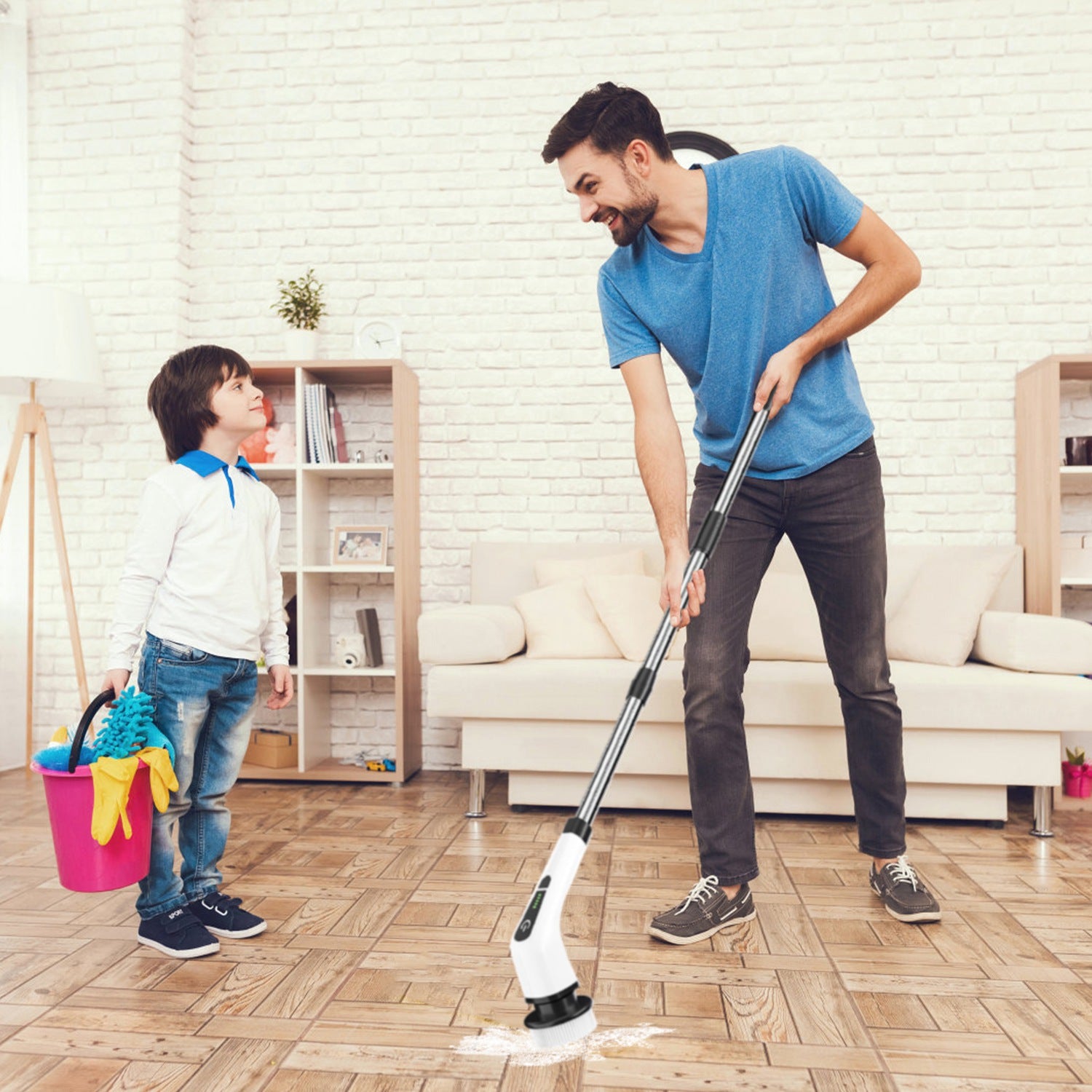 Cordless Electric Spin Scrubber - Adjustable Telescopic Cleaning Brush with 8 Heads-lymiu