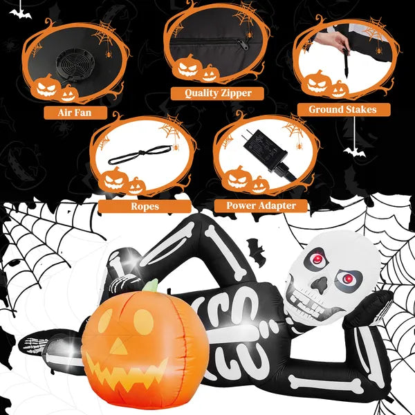 7ft Inflatable Lying Skeleton Halloween Decoration | LYMIU