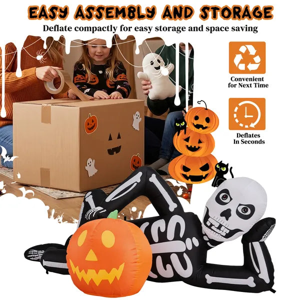 7ft Inflatable Lying Skeleton Halloween Decoration | LYMIU