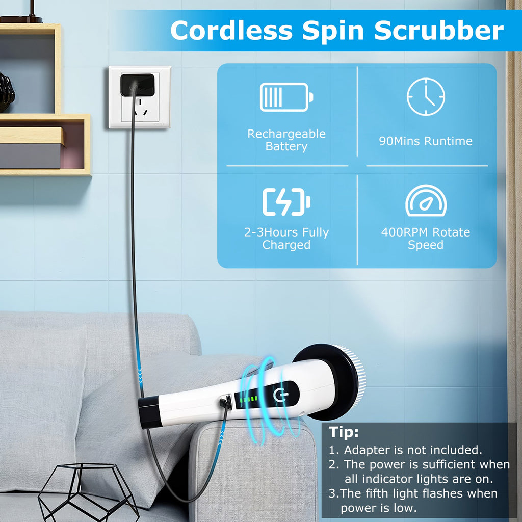 Cordless Electric Spin Scrubber - Adjustable Telescopic Cleaning Brush with 8 Heads-lymiu