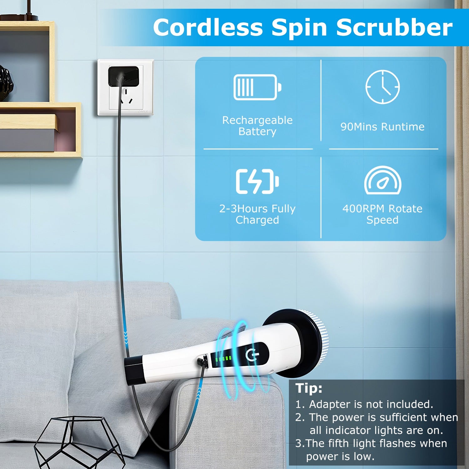 Cordless Electric Spin Scrubber - Adjustable Telescopic Cleaning Brush with 8 Heads-lymiu