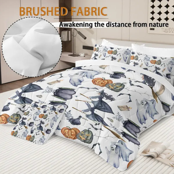 8 Pieces Halloween Witch Pattern Comforter Set Queen Size - LYMIU