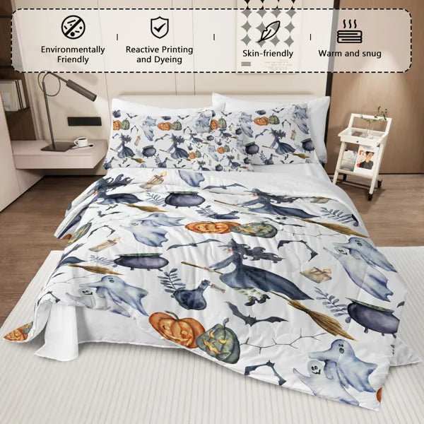 8 Pieces Halloween Witch Pattern Comforter Set Queen Size - LYMIU