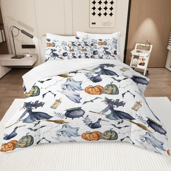 8 Pieces Halloween Witch Pattern Comforter Set Queen Size - LYMIU