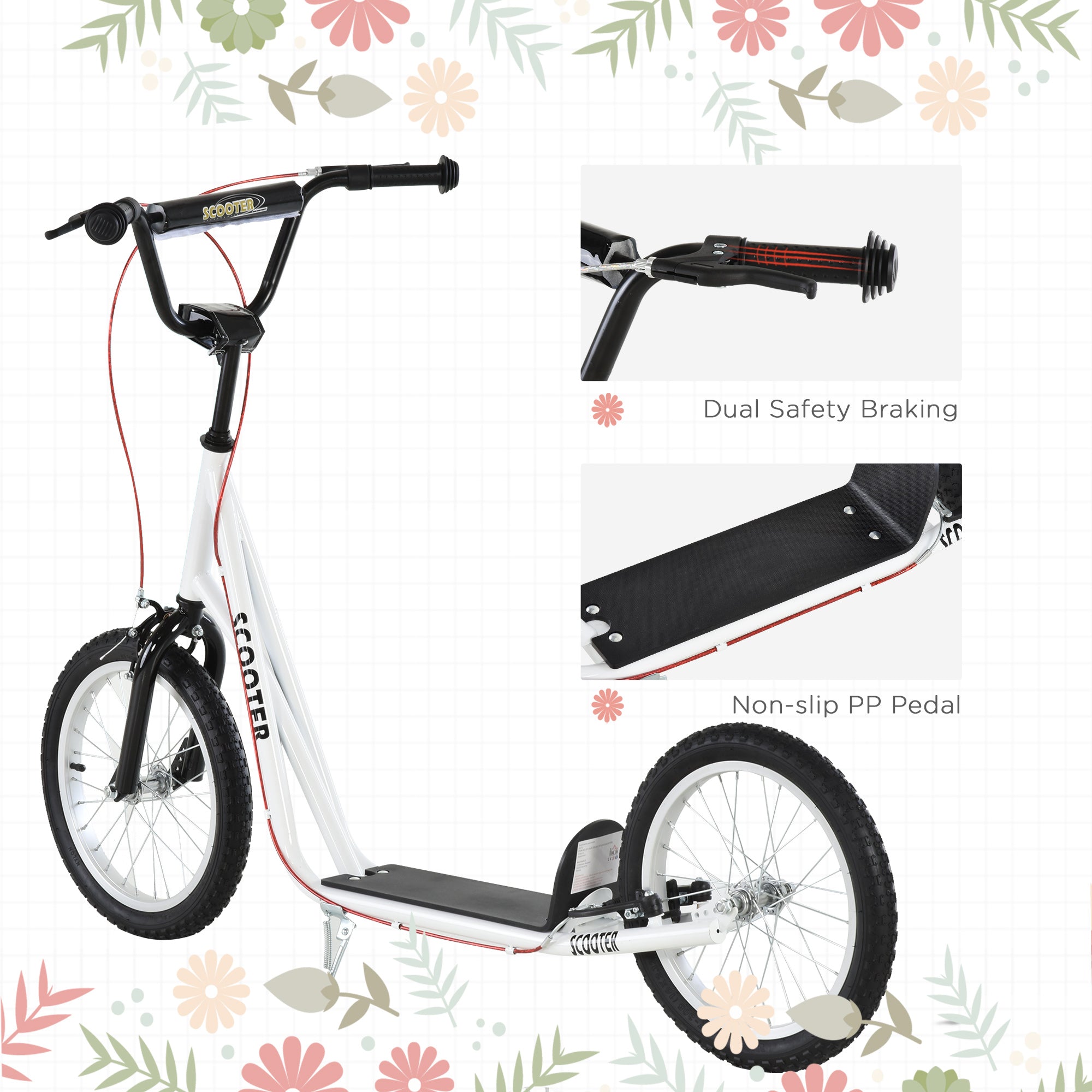 Adjustable Kids Kick Scooter – White, Inflatable Wheels & Dual Rear Brakes-lymiu