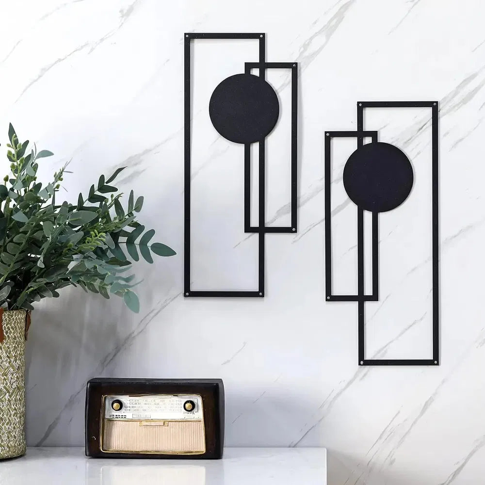 Abstract Line Iron Wall Art Set Modern Minimalist Black Decor - LYMIU