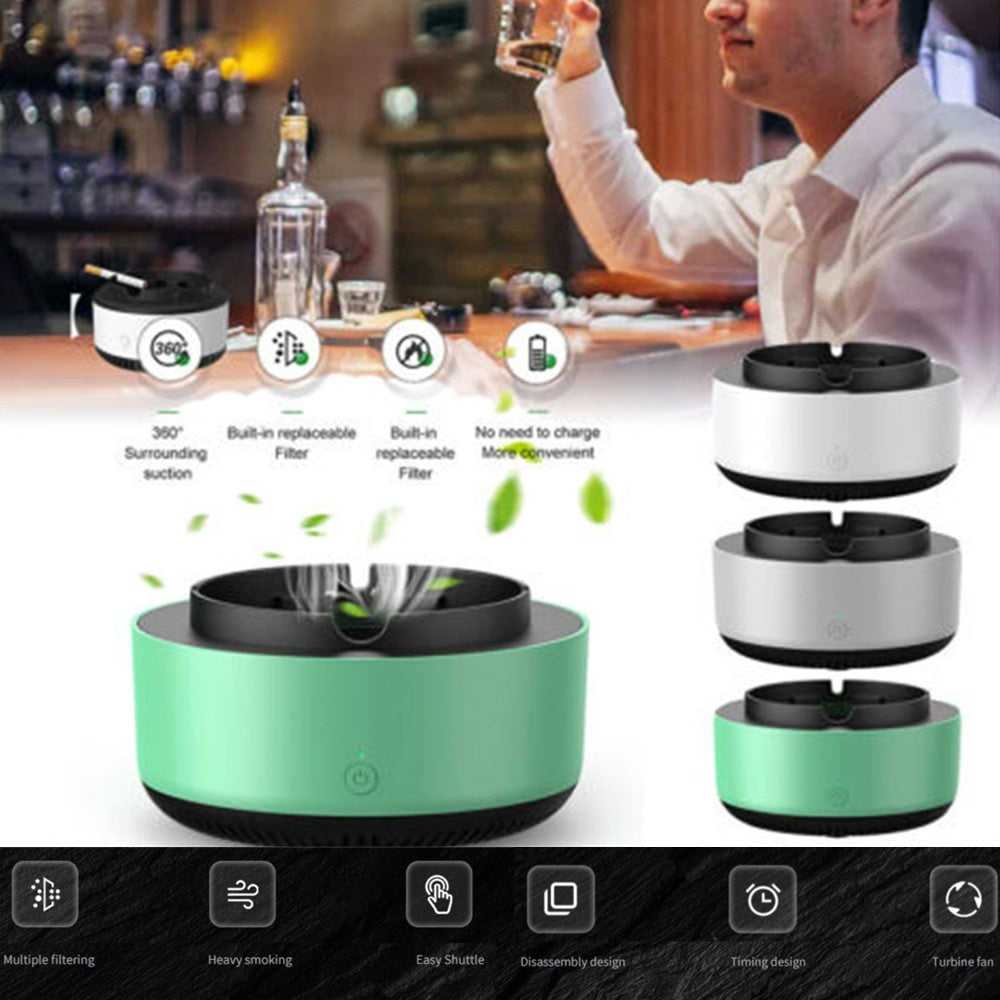 Automatic Smoke Purifying Ashtray - Portable Air Cleaner & Anion Odor Remover