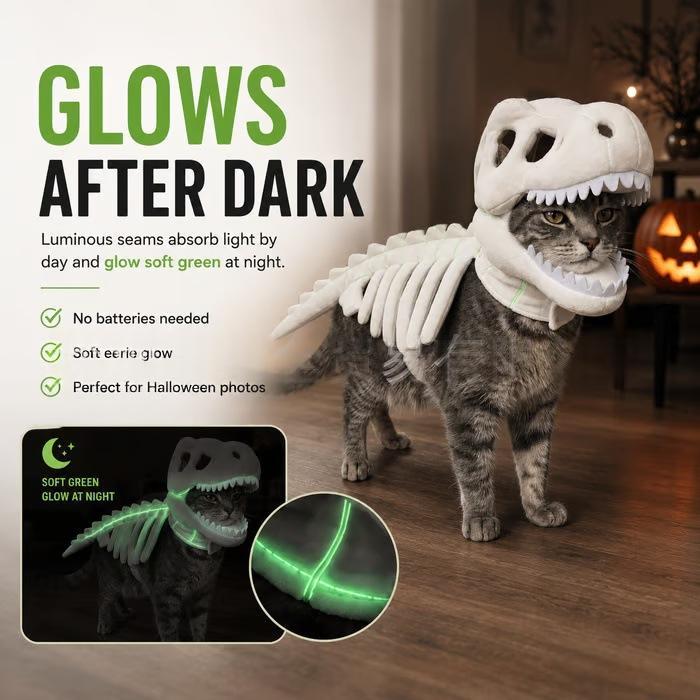 Dark Dinosaur Skeleton Pet Costume for Dogs and Cats | LYMIU