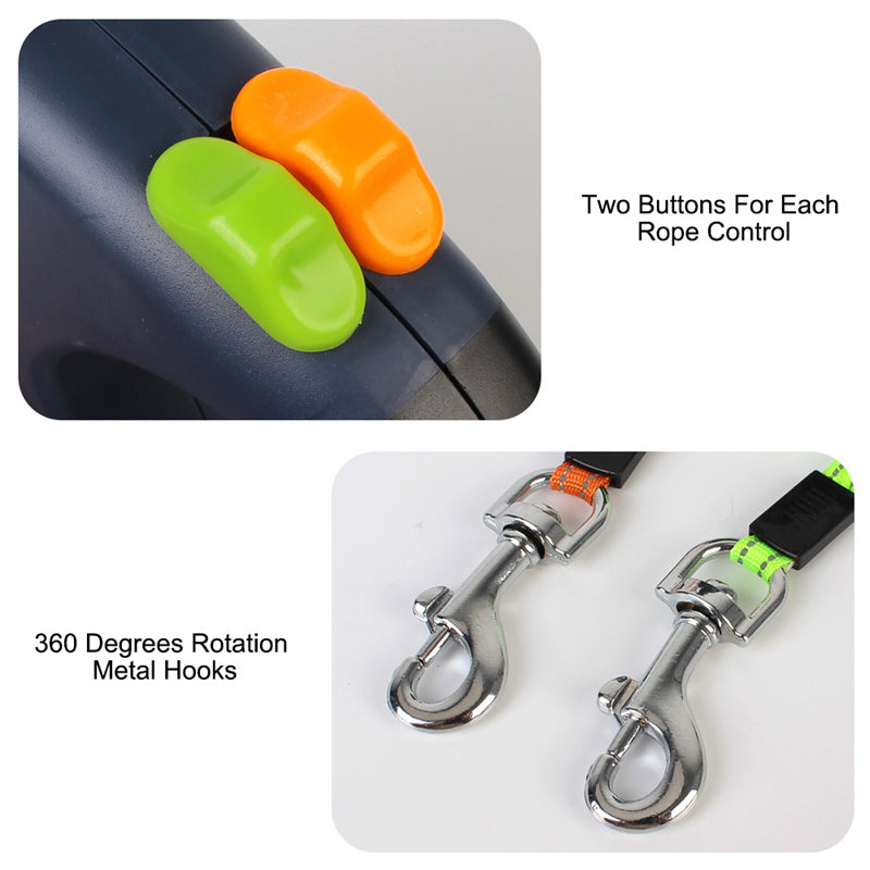Dual Retractable Dog Leash for Two Dogs with LED Light | LYMIU