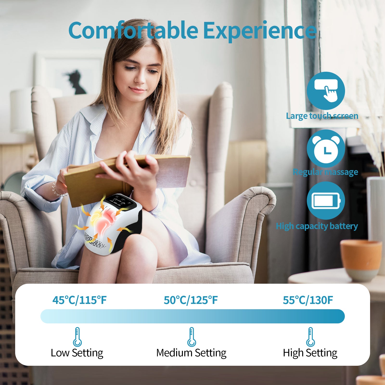 Electric Heated Knee Massager with Infrared Laser & Vibration | Pain Relief Cordless Knee Care | Lymiu