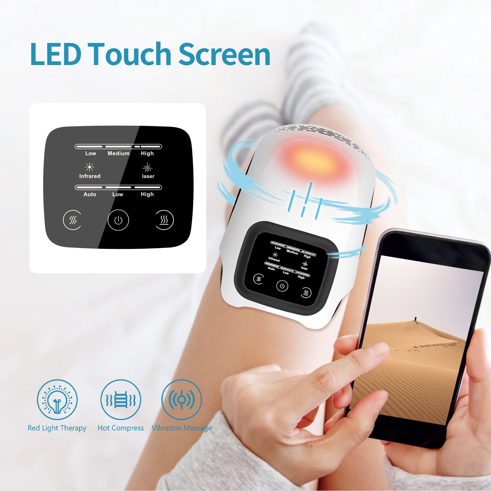 Electric Heated Knee Massager with Infrared Laser & Vibration | Pain Relief Cordless Knee Care | Lymiu