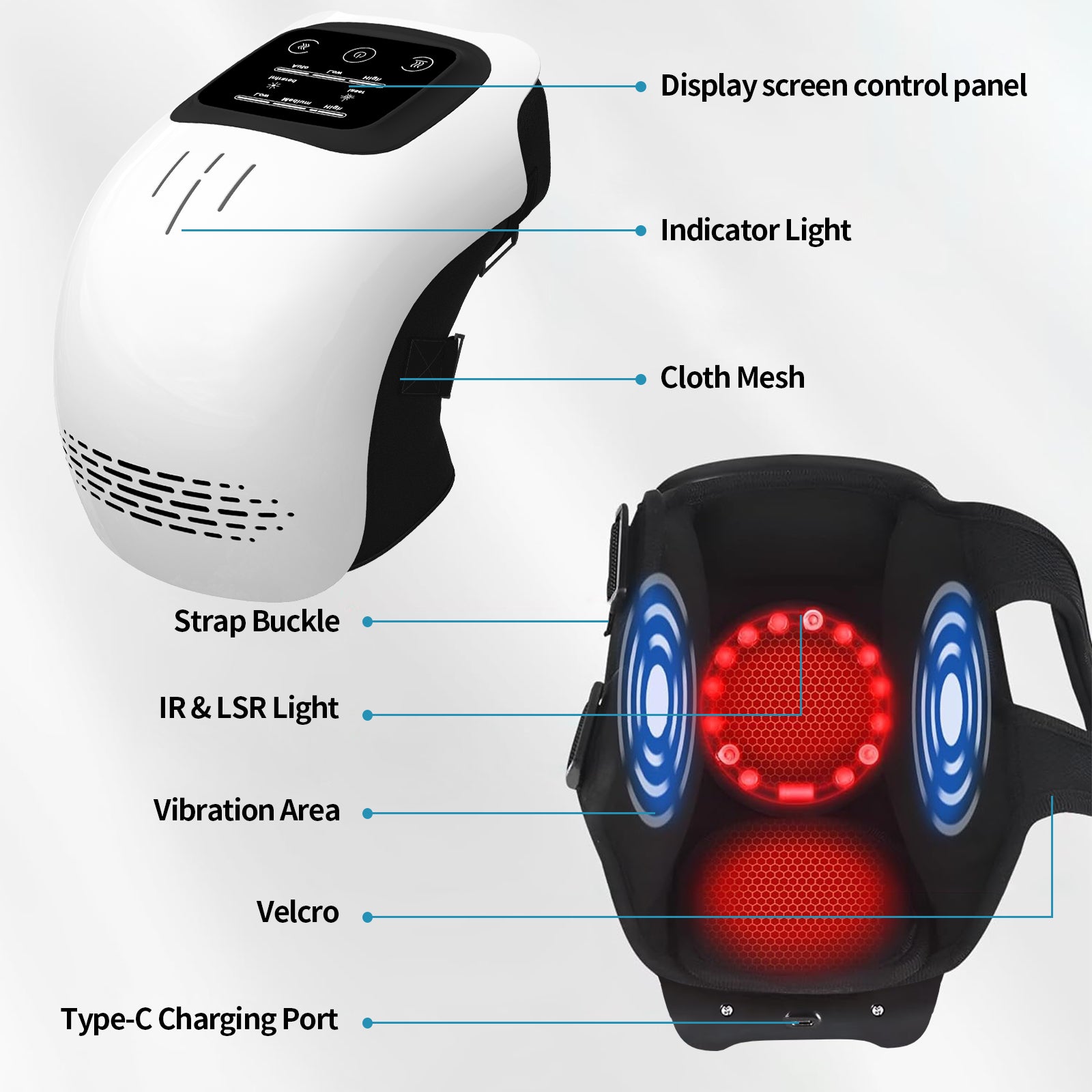 Electric Heated Knee Massager with Infrared Laser & Vibration | Pain Relief Cordless Knee Care | Lymiu