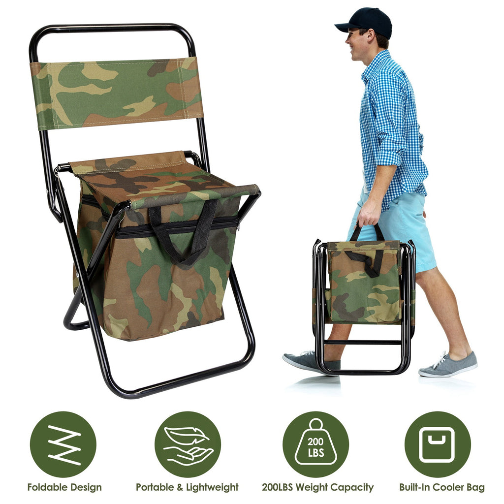 Foldable Fishing Chair with Built-In Cooler Bag & Portable Backrest Stool | Lymiu