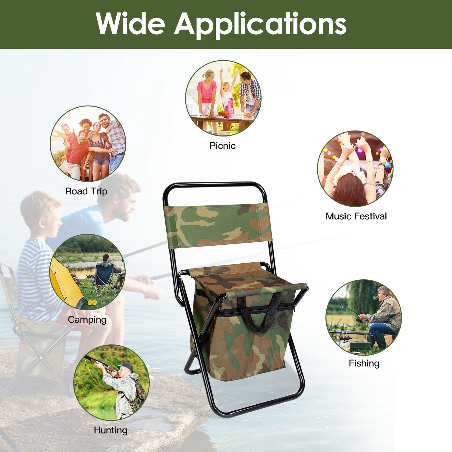 Foldable Fishing Chair with Built-In Cooler Bag & Portable Backrest Stool | Lymiu