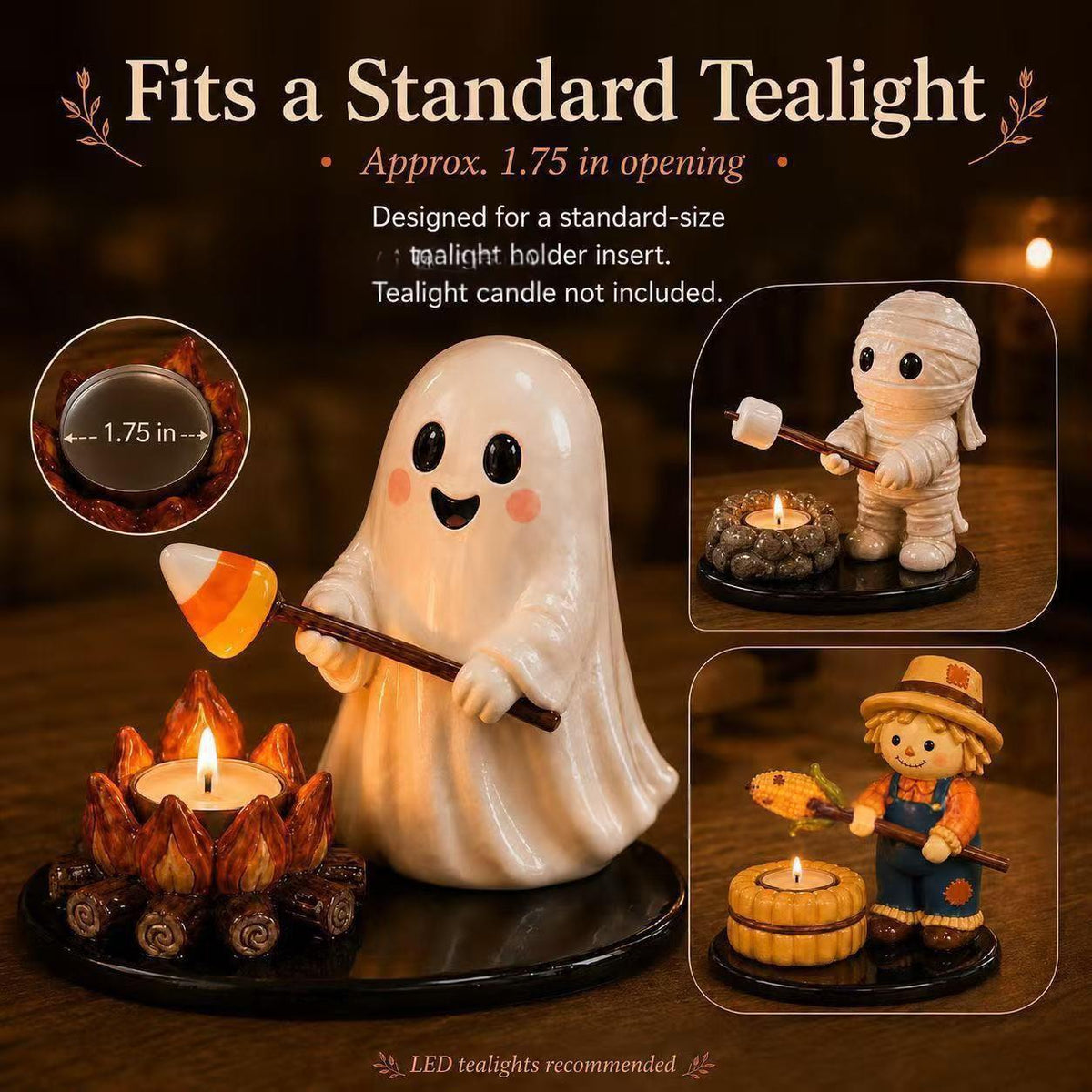 Halloween Campfire Tealight Holder - Resin Ghost & Mummy Candle Holder | LYMIU
