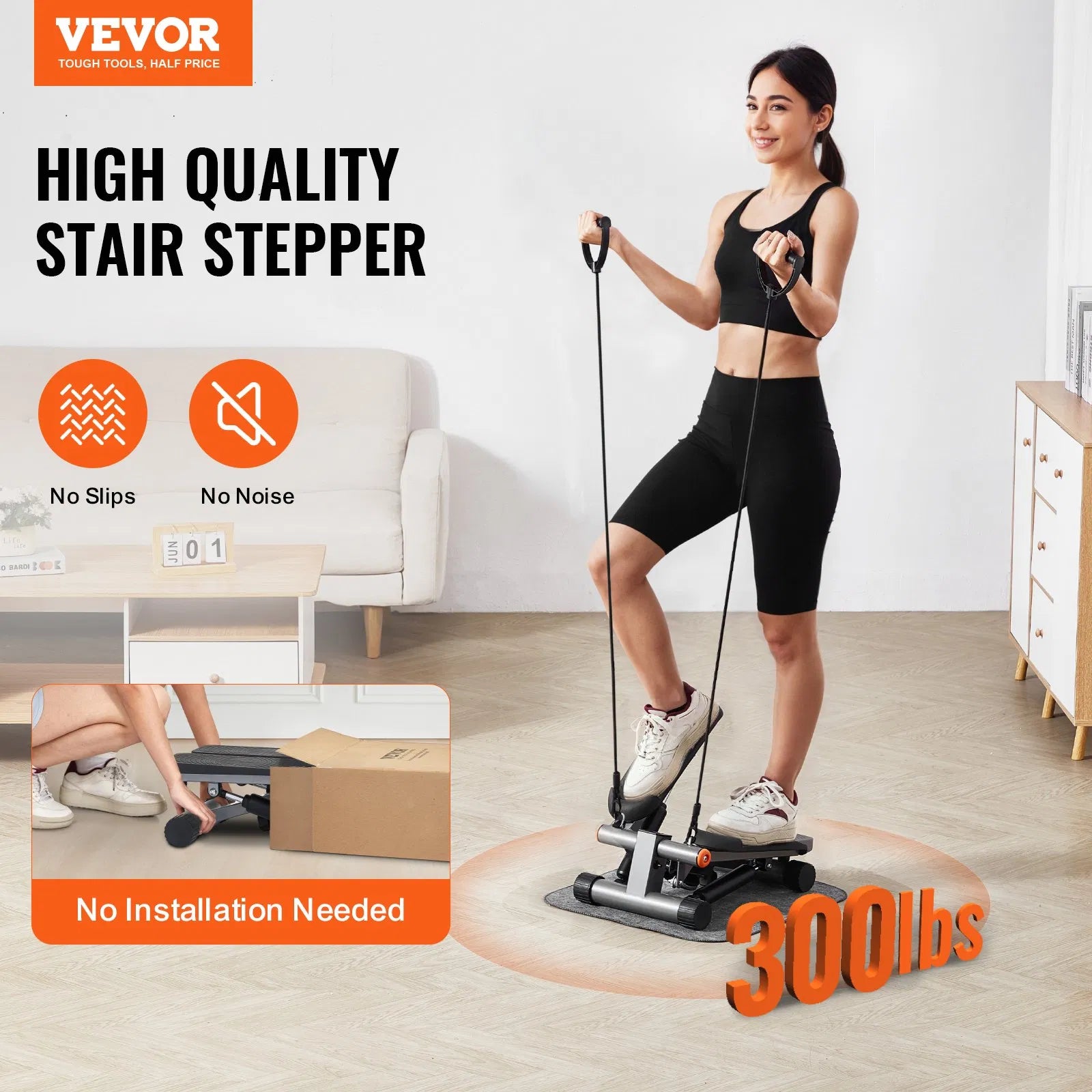 Hydraulic Mini Stair Stepper & Home Fitness Exercise Machine with Resistance Bands | Lymiu