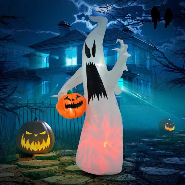 Inflatable Halloween Ghost & Pumpkin Decoration - 70.75" Lighted Yard Prop | LYMIU