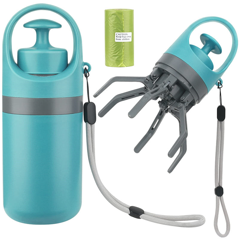 Portable Dog Pooper Scooper with Built-in Bag Dispenser - Eight-Claw Pet Waste Picker