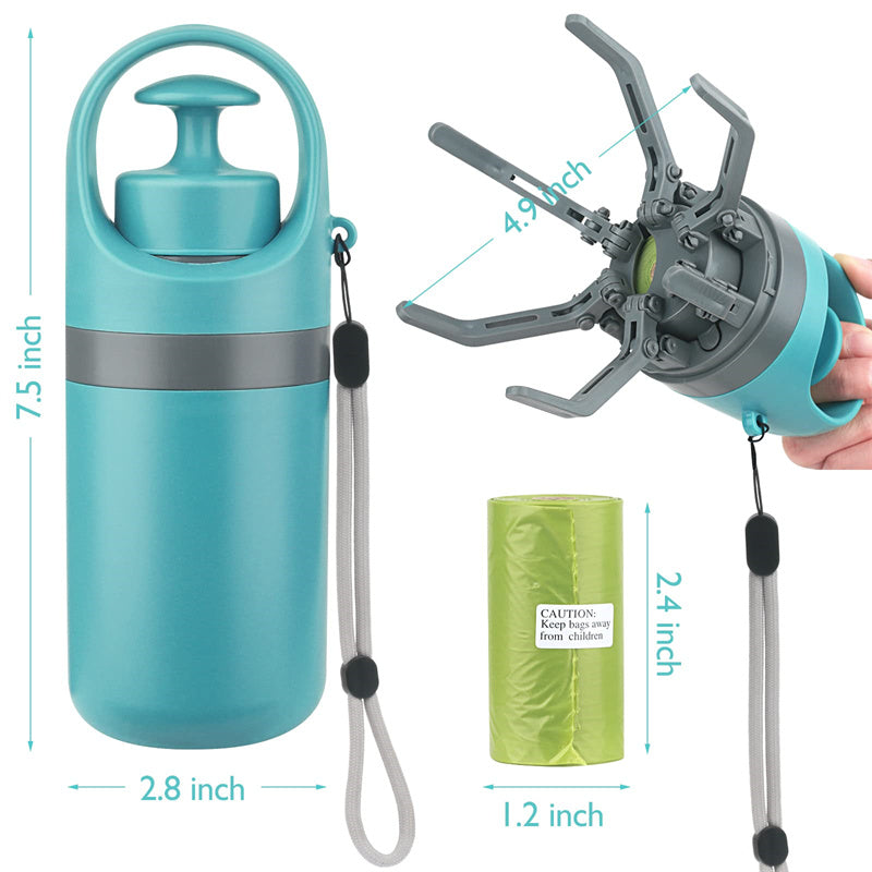 Portable Dog Pooper Scooper with Built-in Bag Dispenser - Eight-Claw Pet Waste Picker
