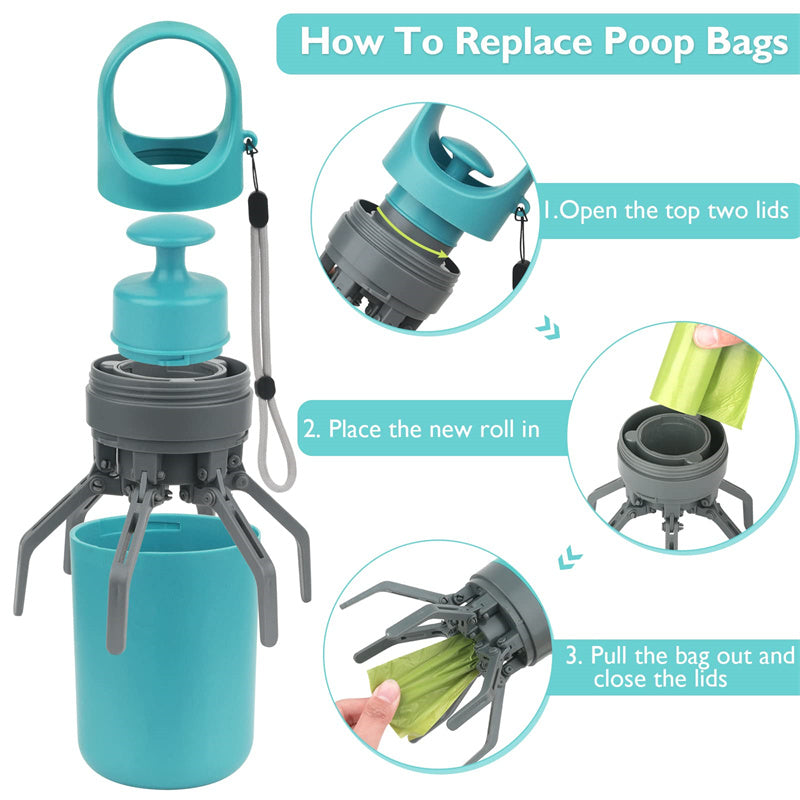 Portable Dog Pooper Scooper with Built-in Bag Dispenser - Eight-Claw Pet Waste Picker