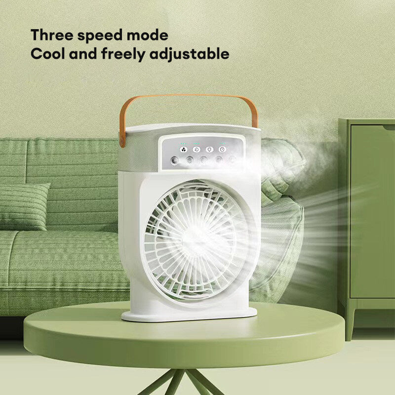 Portable USB Air Conditioner Cooling Fan - 5-Spray Mist Humidifier & 7-Color LED Light