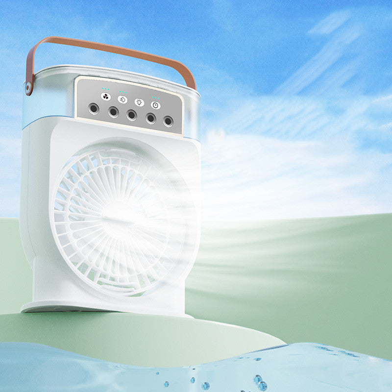 Portable USB Air Conditioner Cooling Fan - 5-Spray Mist Humidifier & 7-Color LED Light