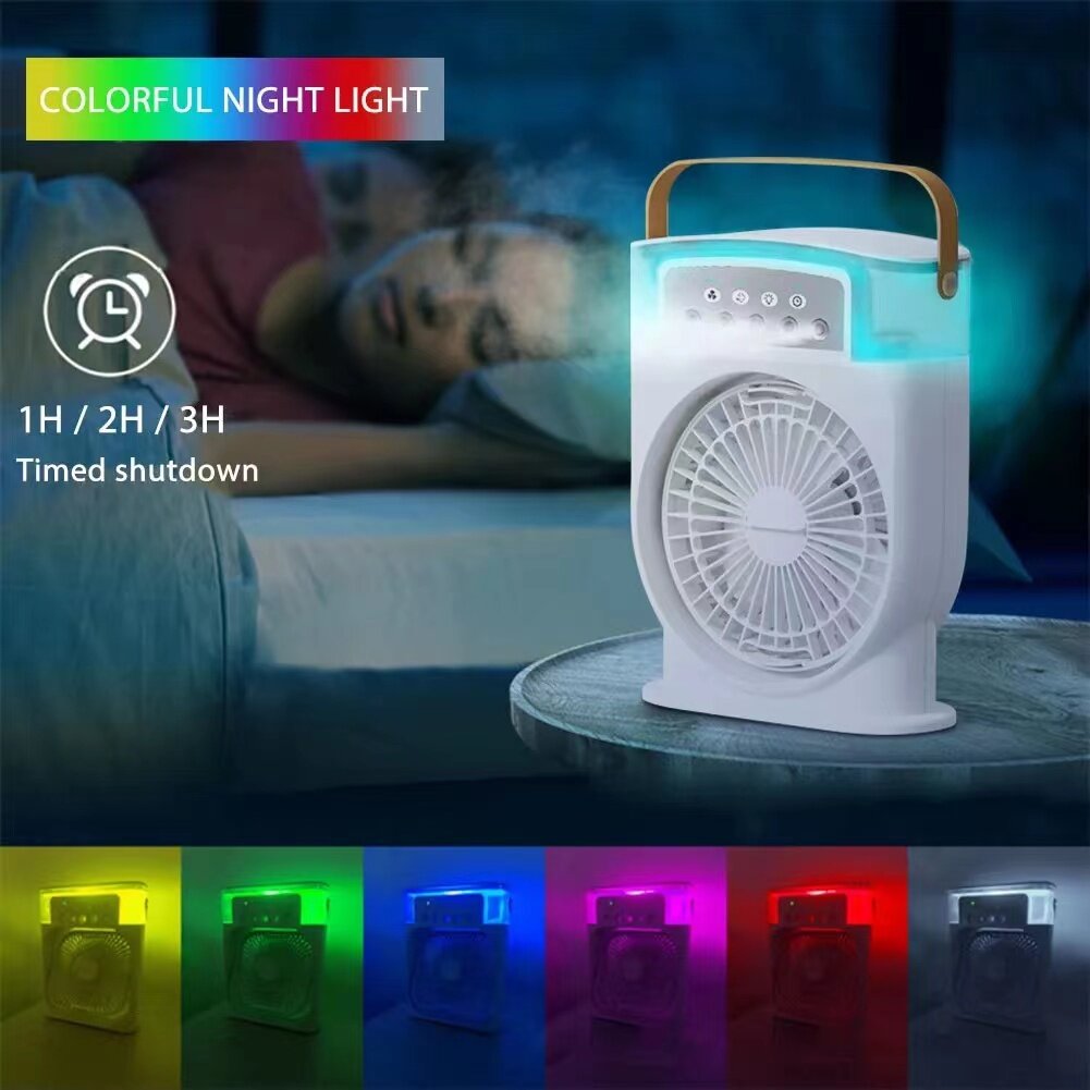 Portable USB Air Conditioner Cooling Fan - 5-Spray Mist Humidifier & 7-Color LED Light