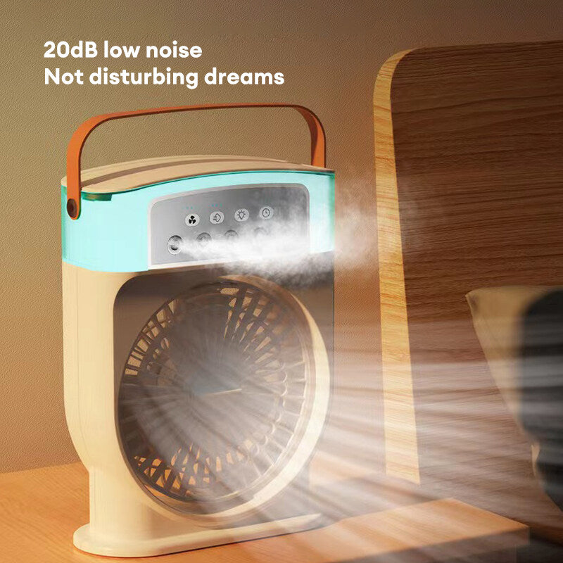 Portable USB Air Conditioner Cooling Fan - 5-Spray Mist Humidifier & 7-Color LED Light