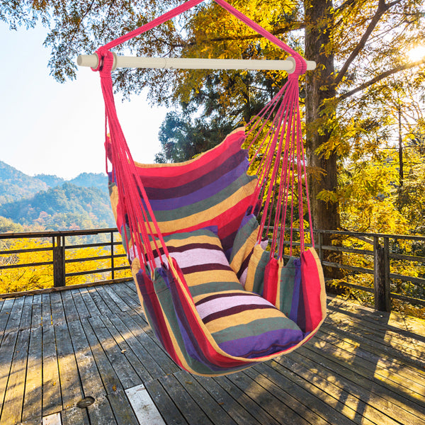 Rainbow Canvas Hanging Rope Chair with Pillows & Cotton Belt | Lymiu