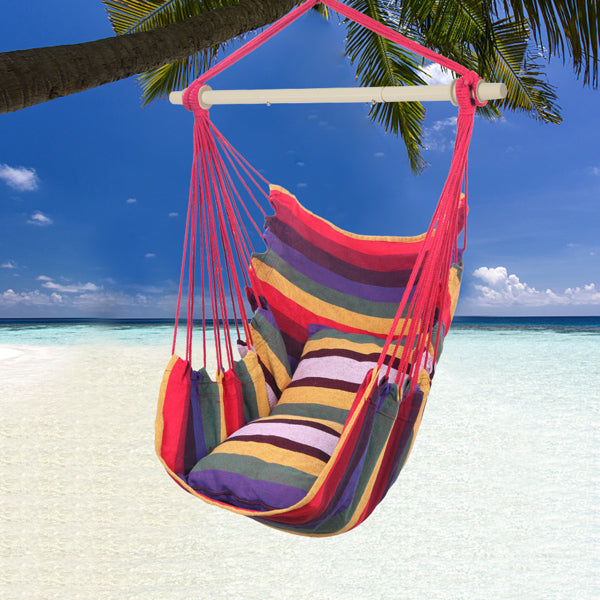 Rainbow Canvas Hanging Rope Chair with Pillows & Cotton Belt | Lymiu